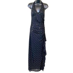 Vintage 90s Jodi Kristopher Y2K‎ Black Silver Sequined Gown Dress